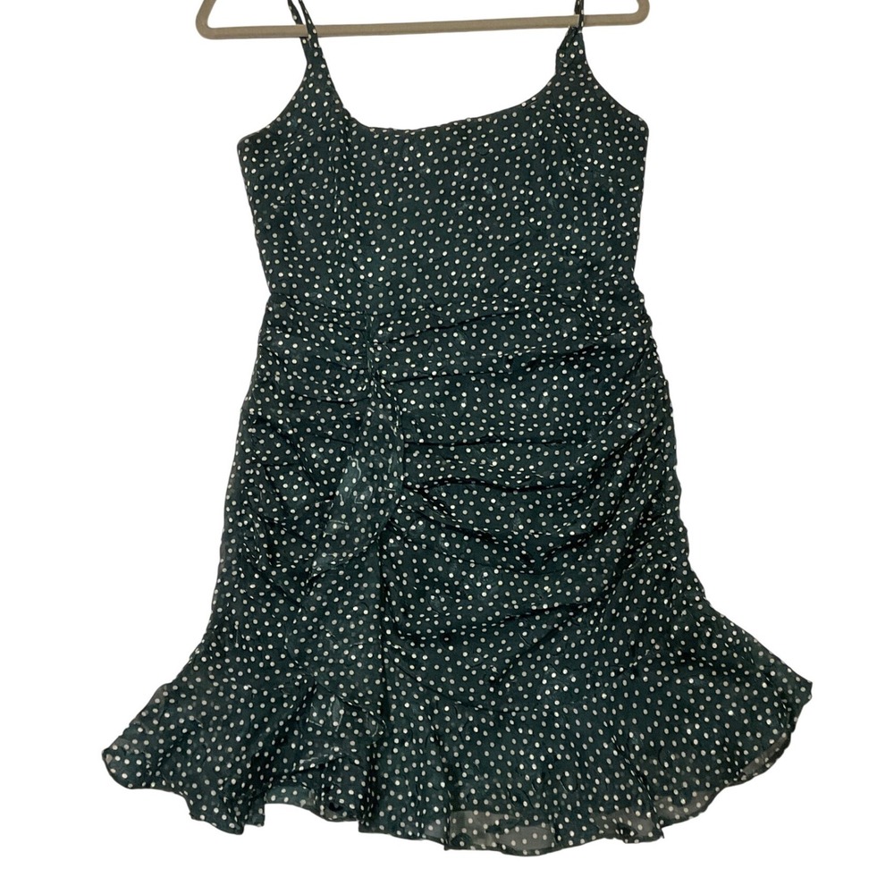Saints and secrets women's polkadot dress dark green ruffle sheer floral medium